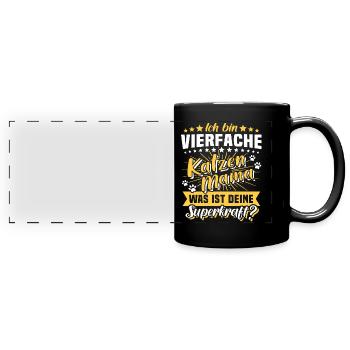 Vierfache Katzenmama Katze Mama - Panorama-Tasse farbig - Schwarz - Vorne
