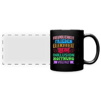 Inklusion Gleichheit Freundlichkeit Akzeptanz - Panorama-Tasse farbig - Schwarz - Vorne