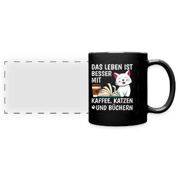 Life is better with Coffee Cats and Books - Panorama-Tasse farbig - Schwarz - Vorne
