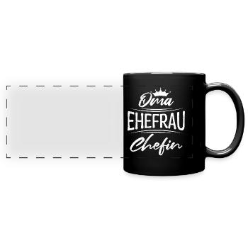 Oma Ehefrau und Chefin Muttertag super Oma - Panorama-Tasse farbig - Schwarz - Vorne