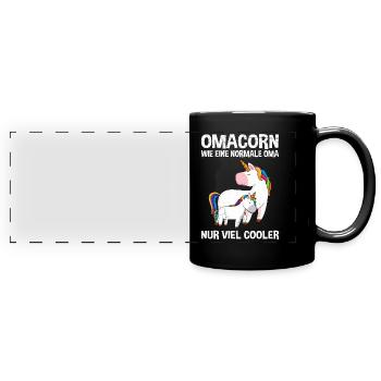 Omacorn Einhorn cool Großmütter Unicorn Grandma - Panorama-Tasse farbig - Schwarz - Vorne