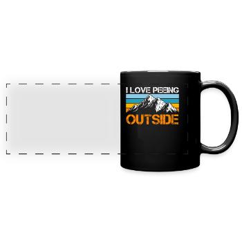 Bergsteiger lustig Peeing outside Naturburschen - Panorama-Tasse farbig - Schwarz - Vorne