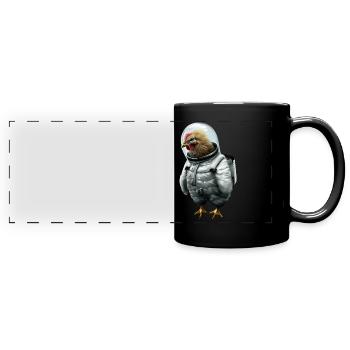 Ein Huhn im Astronautenanzug - Panorama-Tasse farbig - Schwarz - Vorne