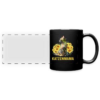 Katzenmama Blumen Katzenliebhaber Katzenfans - Panorama-Tasse farbig - Schwarz - Vorne