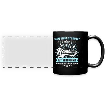 Lustige Hamburg Sprüche - Panorama-Tasse farbig - Schwarz - Vorne
