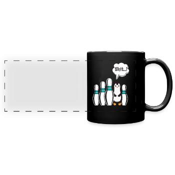 Bowling Lustig Pinguin Shit...! Bowlingbahn - Panorama-Tasse farbig - Schwarz - Vorne