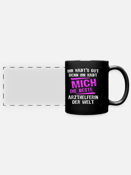 Arzthelferin Spruch - Panorama-Tasse farbig - Schwarz