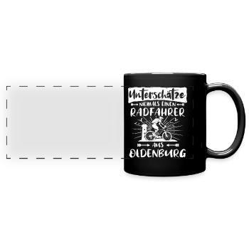 Oldenburg Fahrrad Oldenburger Radfahrer - Panorama-Tasse farbig - Schwarz - Vorne