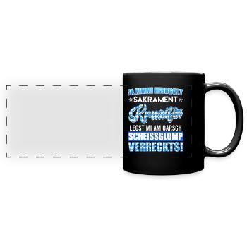 Bayerisch Fluchen Himme Herrgott Sakrament - Panorama-Tasse farbig - Schwarz - Vorne