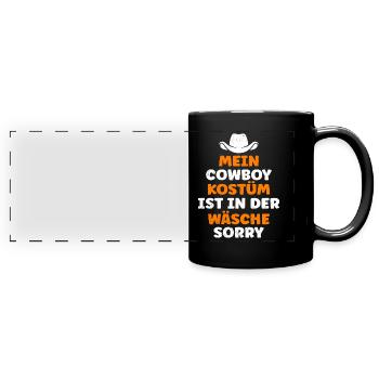 Cowboy Kostüm ist in der Wäsche Faschingsparty - Panorama-Tasse farbig - Schwarz - Vorne
