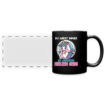 Abschiedsparty Du Wirst Immer in Unseren Herzen - Panorama-Tasse farbig - Schwarz - Vorne