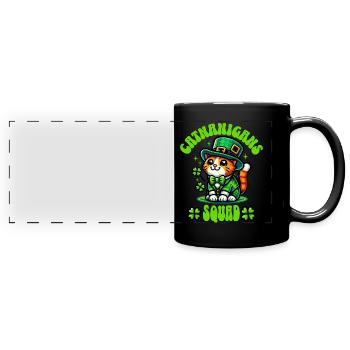 Katze St. Patricks Day - Panorama-Tasse farbig - Schwarz - Vorne