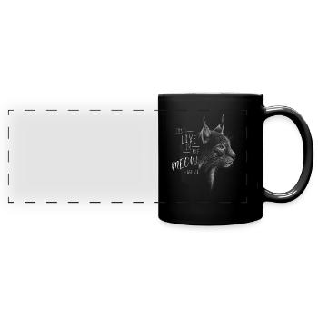 Live In The Meow-ment! Luchs Wildkatze Wortspiel - Panorama-Tasse farbig - Schwarz - Vorne