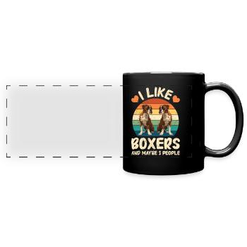 Chien Boxer AIME LES BOXERS ET PEUT-ÊTRE 3 PERSONNES Drôle - Mug panoramique uni - noir - Devant