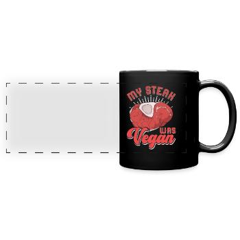 Amateur de viande MON STEAK ÉTAIT VÉGÉTALIEN Drôle - Mug panoramique uni - noir - Devant