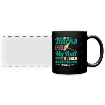 Les amateurs de viande aiment mes carrés gros cul frottés - Mug panoramique uni - noir - Devant