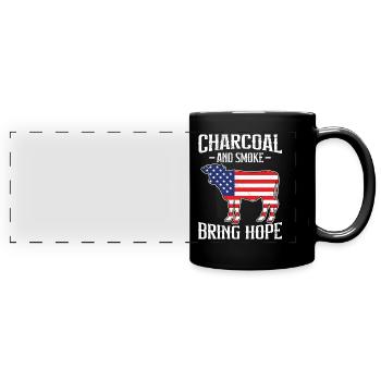 Barbecue USA Le charbon de bois et la fumée apportent de l’espoir - Mug panoramique uni - noir - Devant