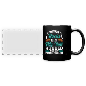 Les amateurs de viande aiment mes carrés gros cul frottés - Mug panoramique uni - noir - Devant