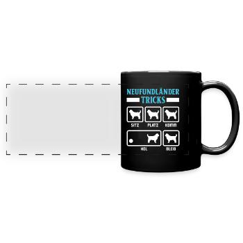 NEUFUNDLÄNDER TRICKS Lustiges Newfie Hundebesitzer - Panorama-Tasse farbig - Schwarz - Vorne