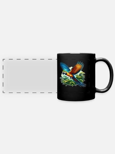 Papageie - Panorama-Tasse farbig - Schwarz