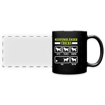 NEUFUNDLÄNDER TRICKS Lustiges Newfie Hundebesitzer - Panorama-Tasse farbig - Schwarz - Vorne