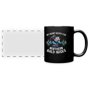 Waldrapp Herzlinie - Panorama-Tasse farbig - Schwarz - Vorne