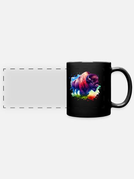 Bison Büffel - Panorama-Tasse farbig - Schwarz