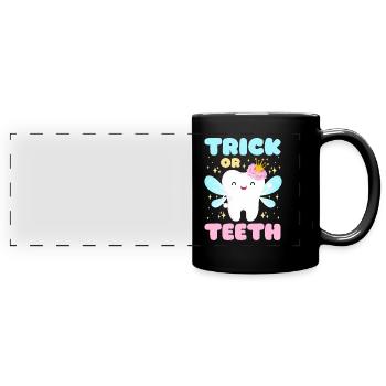 Halloween Kinder TRICK OR TEETH Lustiges - Panorama-Tasse farbig - Schwarz - Vorne