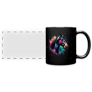 Traber Motiv Pferd - Panorama-Tasse farbig - Schwarz - Vorne