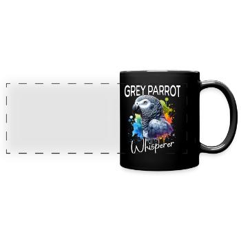 Graupapagei Flüsterer - Panorama-Tasse farbig - Schwarz - Vorne