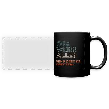 OPA WEIß ALLES WENN ER ES NICHT WEIß ERFINDET ER - Panorama-Tasse farbig - Schwarz - Vorne
