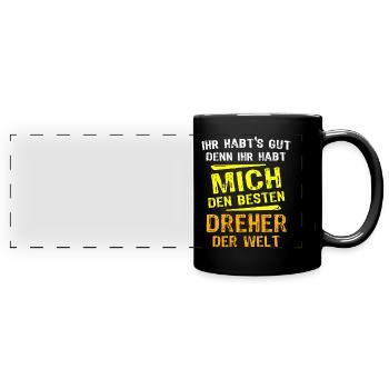 Dreher Geschenk - Panorama-Tasse farbig - Schwarz - Vorne