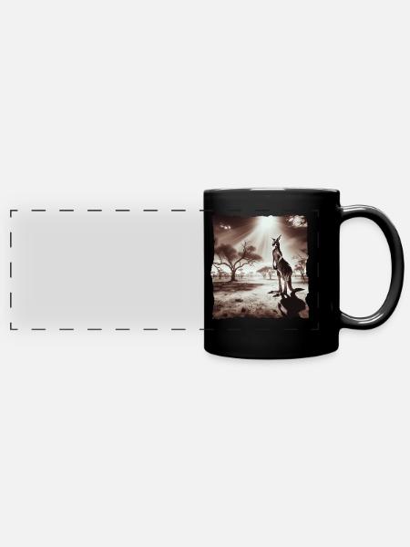 Känguru Kangaroo - Panorama-Tasse farbig - Schwarz