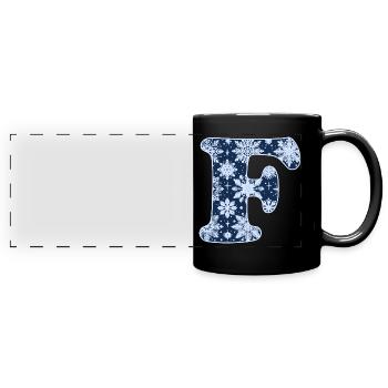 Buchstabe F Schneeflocken - Panorama-Tasse farbig - Schwarz - Vorne