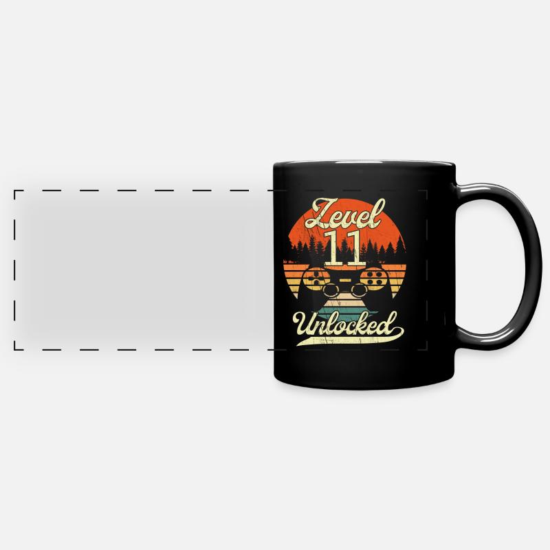 Level 11 Unlocked Men Guys Gamer 11 - Full Colour Panoramic Mug - black