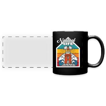 Nautical Lighthouse Captain Anchor Ship Ocean - Full Colour Panoramic Mug - black - Front