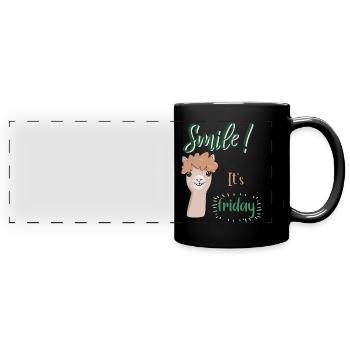 Alpaca Smile, it's friday. Perfect for the office - Full Colour Panoramic Mug - black - Front