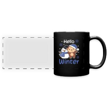 Singe Hello Bonhomme de neige d’hiver Noël - Mug panoramique uni - noir - Devant