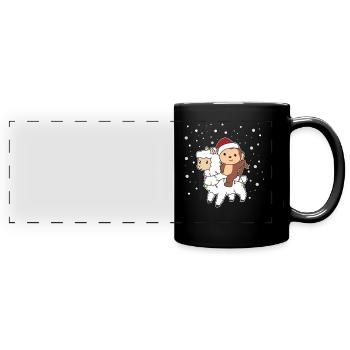 Singe Lama Noël Neige Hiver Animaux - Mug panoramique uni - noir - Devant