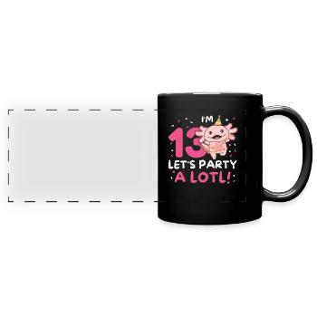 13. Geburtstag Axolotl dreizehn Jahre süß Axolotls - Panorama-Tasse farbig - Schwarz - Vorne