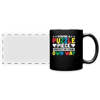 autism awareness Puzzle piece perfect in your way - Panorama-Tasse farbig - Schwarz - Vorne