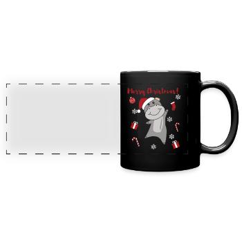 Hippo Merry Christmas Winter Animals Hippos - Full Colour Panoramic Mug - black - Front