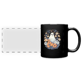 Halloween Groovy Ghost Hippie Fleurs Vintage - Mug panoramique uni - noir - Devant
