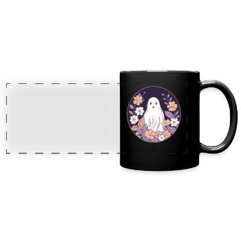 Halloween Groovy Ghost Hippie Fleurs Vintage - Mug panoramique uni - noir - Devant