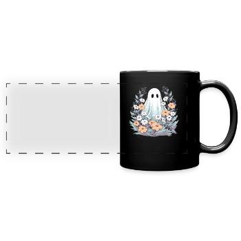Halloween Groovy Ghost Hippie Fleurs Vintage - Mug panoramique uni - noir - Devant