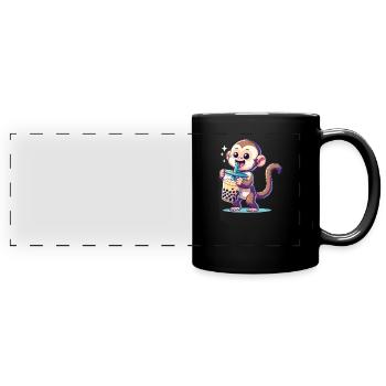 Kawaii Bubble Tea Boba Cappuccino Monkey - Full Colour Panoramic Mug - black - Front