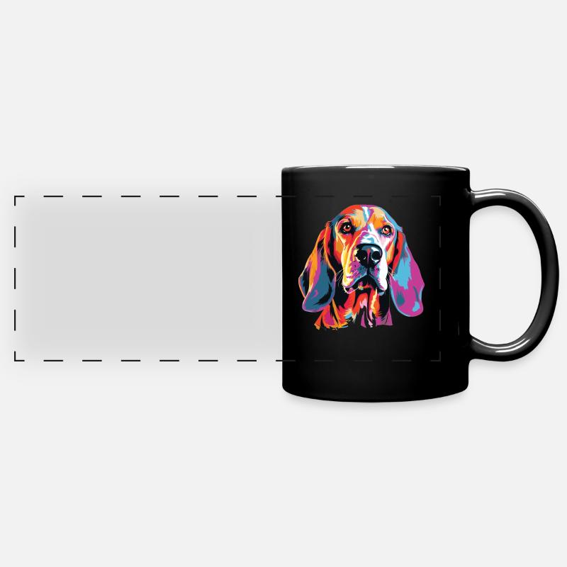Wasserfarben Farbenfroher American Foxhound - Panorama-Tasse farbig - Schwarz