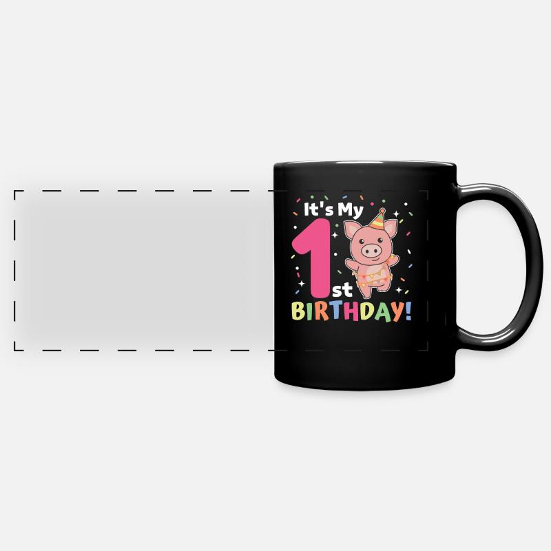Pig for 1st birthday for children one year old - Full Colour Panoramic Mug - black
