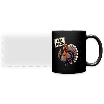 Drôle de dinde « manger de la pizza » Design - Mug panoramique uni - noir - Devant
