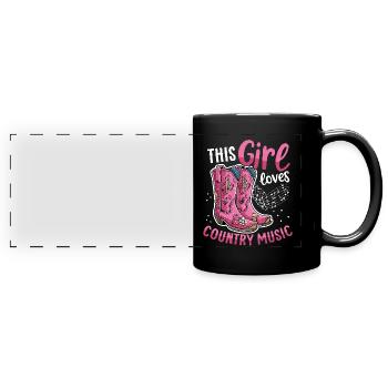 This girl loves country music Pink Cowboy Boots - Full Colour Panoramic Mug - black - Front